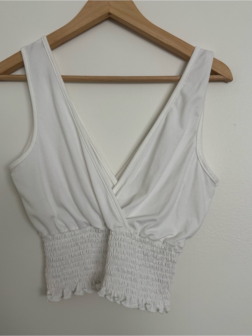 gaze White V-Neck Smocked Waist Tank Top